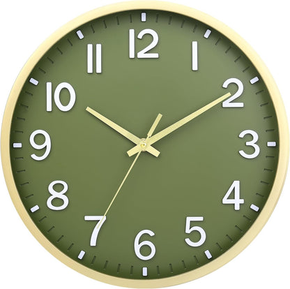 Wall Clocks Battery Operated 8 inch Modern Wall Clock,Silent Non Ticking Wall Clock for Living Room Bedroom Kitchen Office Classroom Decor (Green White)