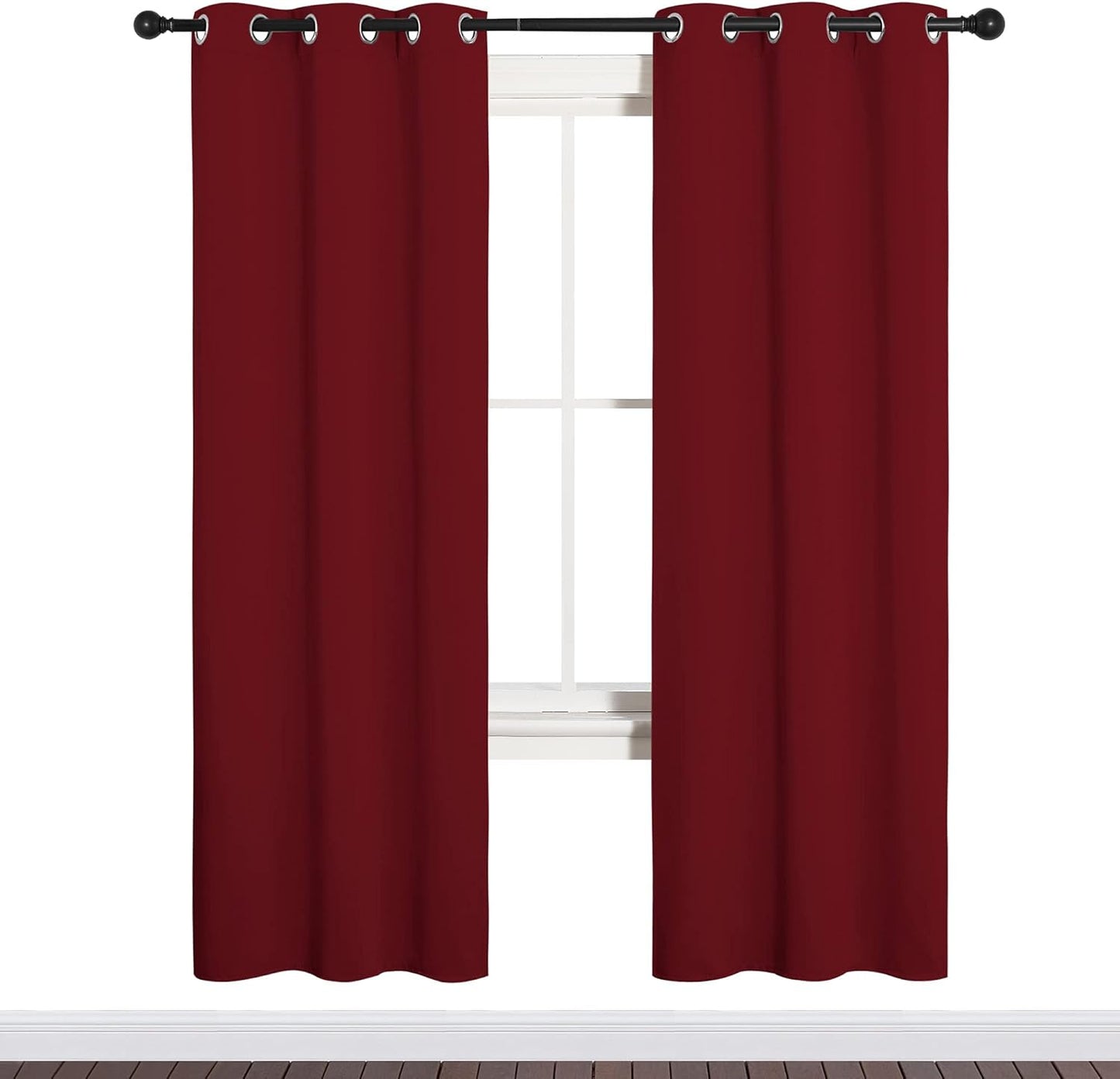 NICETOWN Halloween Pitch Black Solid Thermal Insulated Grommet Blackout Curtains/Drapes for Bedroom Window (2 Panels, 42 inches Wide by 63 inches Long, Black) - Colors A