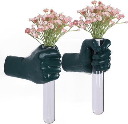 2 Pieces Wall Sculptures, Hands Vase Home Decor, Wall Mount Art Sculpture, Unique Wall Art Statue, Funky Flower Vase Decorations, Modern Eclectic Hanging Decor,Hands Statue (Black)