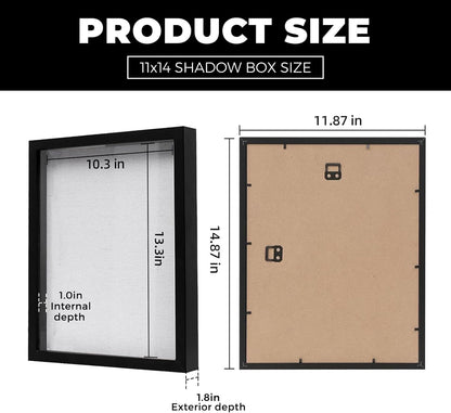 Muzilife 8x8 Shadow Box Picture Frame with Linen Board - Deep Wood & Glass Display Case Ready to Hang Memory Box Baby Sports Memorabilia, Pins, Awards, Medals, Wedding, Tickets and Photos (Black)