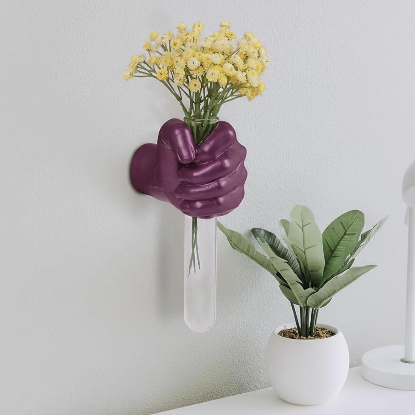 Gold Wall Sculptures, Hand Vases Home Decor, Wall Mount Art Sculpture, Unique Wall Art Statue, Funky Flower Vase Decorations, Modern Eclectic Hanging Decor,Glass Test Tube Vase