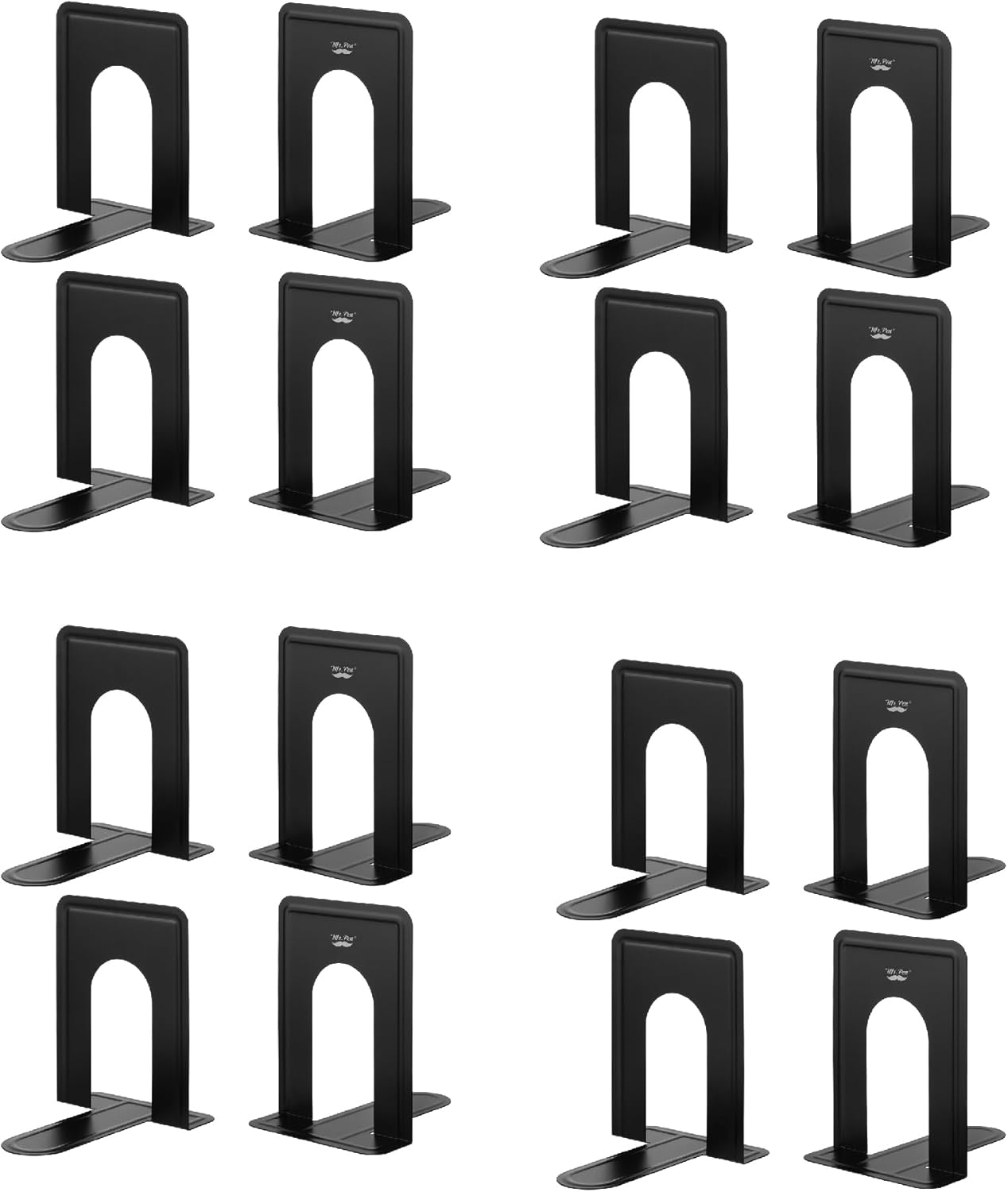 Mr. Pen- Book Ends, Black, 4 Pack, Heavy Duty Metal Bookends for Shelves, Book Holders for Shelves, Metal Bookends
