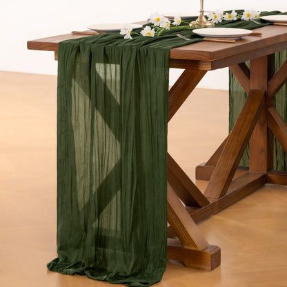 Socomi 3pcs Sage Green Cheesecloth Table Runner Summer Boho Rustic Gauze 120 inch 10FT Cheese Cloth Sheer Runner for Wedding Party Baby Shower Home Decor Holiday Decorations