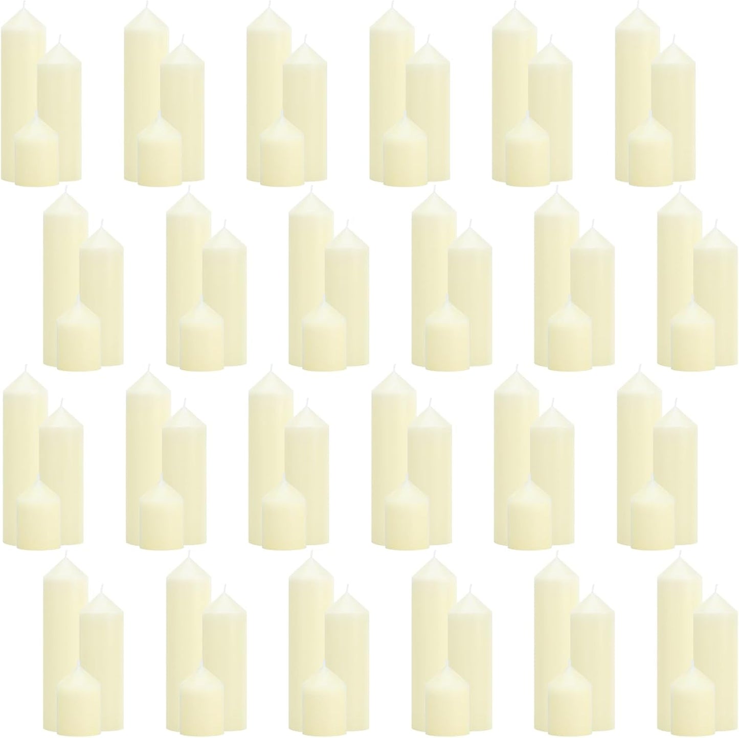 18 Pcs Ivory Pillar Candles Bulk Set，3 Different Lengths 2 x 3/4/6 Inch (6 Each)，Hurricane Candles，Dripless Unscented Smokeless，Gives You a Better Atmosphere When Organizing an Event Party.