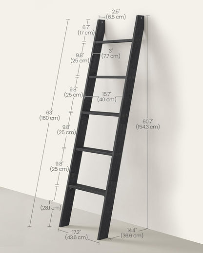 VASAGLE Blanket Ladder Decorative Farmhouse for The Living Room, 5-Tier Ladder Shelf, Ladder Rack for Storage and Decor, Honey Brown ULLS018K41