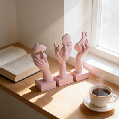 3 Pcs Thinker Small Statue Set - Black Gold Home Decor Abstract Art Figurines for Shelves, Living Room Coffee Table, Office Desktop (3 Pcs Gold, 6")
