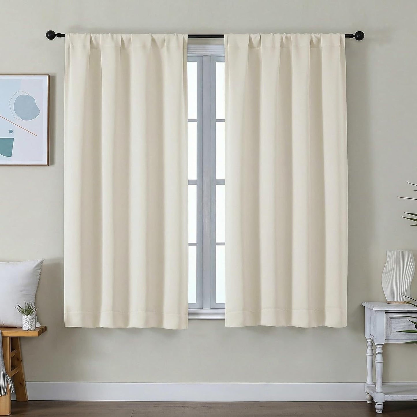 Simplebrand Ava Sage Green Blackout Curtains for Bedroom 63 Inch Length 2 Panels Set, Solid Thermal Insulated Energy Saving Rod Pocket Window Treatment Curtains Blackout Drapes, W40 x L63 Inch, Sage - Colors B