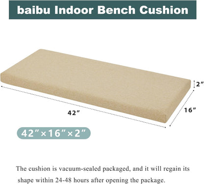 baibu 48 Inch Bench Cushion, Dual-Layer Design Memory Foam Indoor Bench Cushion, Non-Slip Standard Size Rectangle Seat Pad with Ties, 48x16x2Inch, Beige