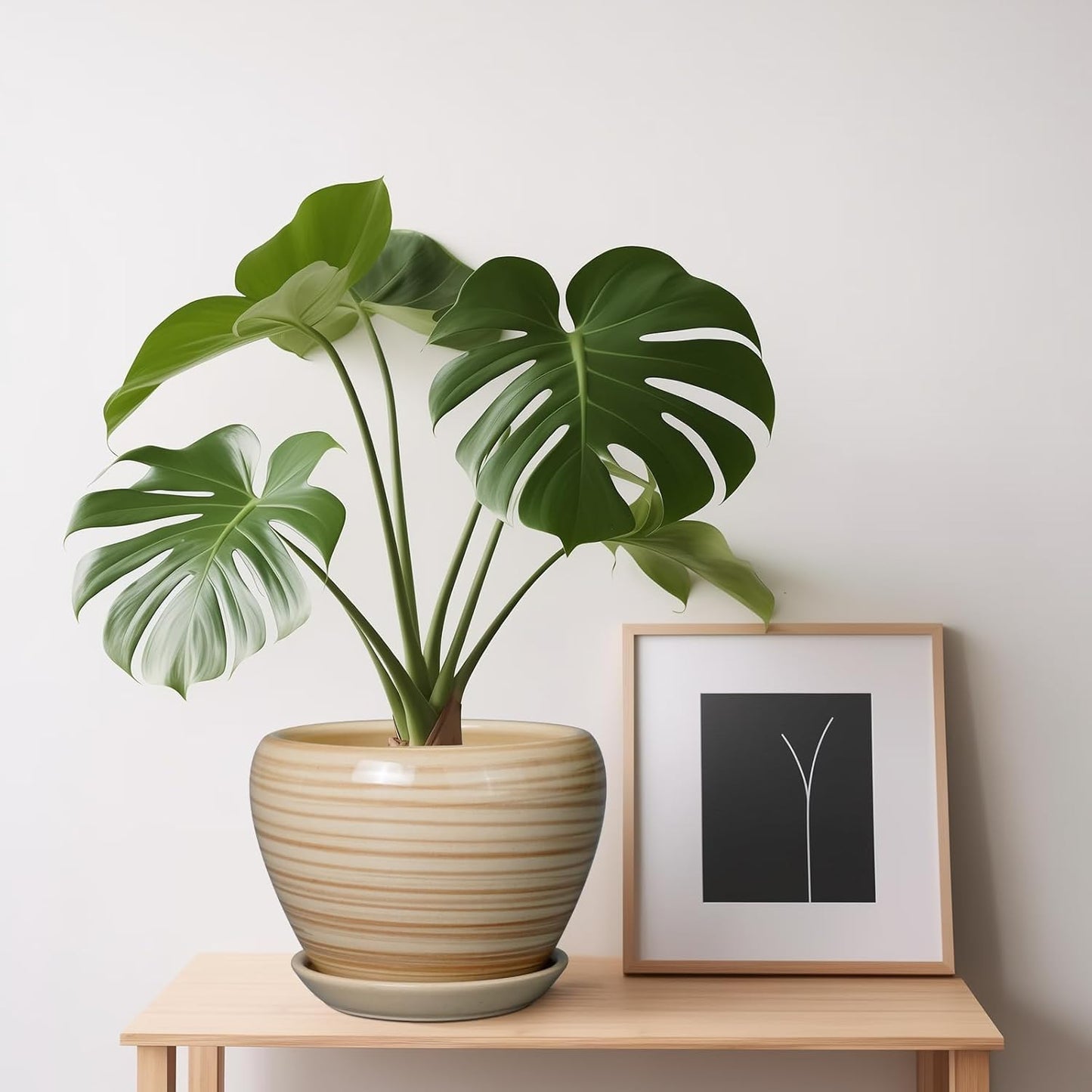 Ceramic Modern Glaze Succulent Planter Pot with Drainage Hole and Saucer 6 Inch Round Flower Plant Pot for Indoor Outdoor Herb Snake Plants