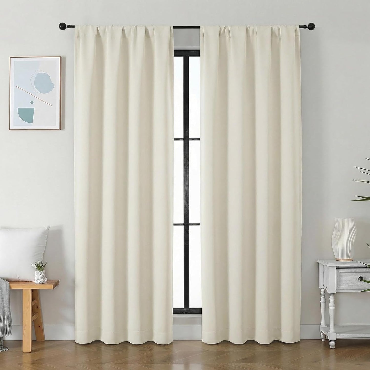 Simplebrand Ava Sage Green Blackout Curtains for Bedroom 63 Inch Length 2 Panels Set, Solid Thermal Insulated Energy Saving Rod Pocket Window Treatment Curtains Blackout Drapes, W40 x L63 Inch, Sage - Colors B