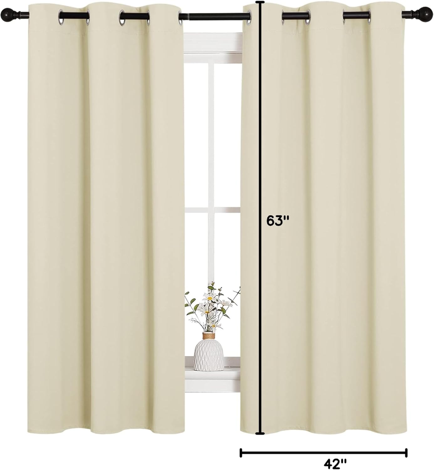 NICETOWN Halloween Pitch Black Solid Thermal Insulated Grommet Blackout Curtains/Drapes for Bedroom Window (2 Panels, 42 inches Wide by 63 inches Long, Black) - Colors C