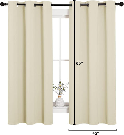 NICETOWN Halloween Pitch Black Solid Thermal Insulated Grommet Blackout Curtains/Drapes for Bedroom Window (2 Panels, 42 inches Wide by 63 inches Long, Black) - Colors C
