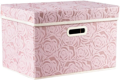 PRANDOM Larger Collapsible Storage Bin with Lid [1-Pack] Fabric Decorative Storage Box Cube Organizer Container Baskes with Handles Divider for Bedroom Closet Living Room Pink 17.7x11.8x11.8 Inch