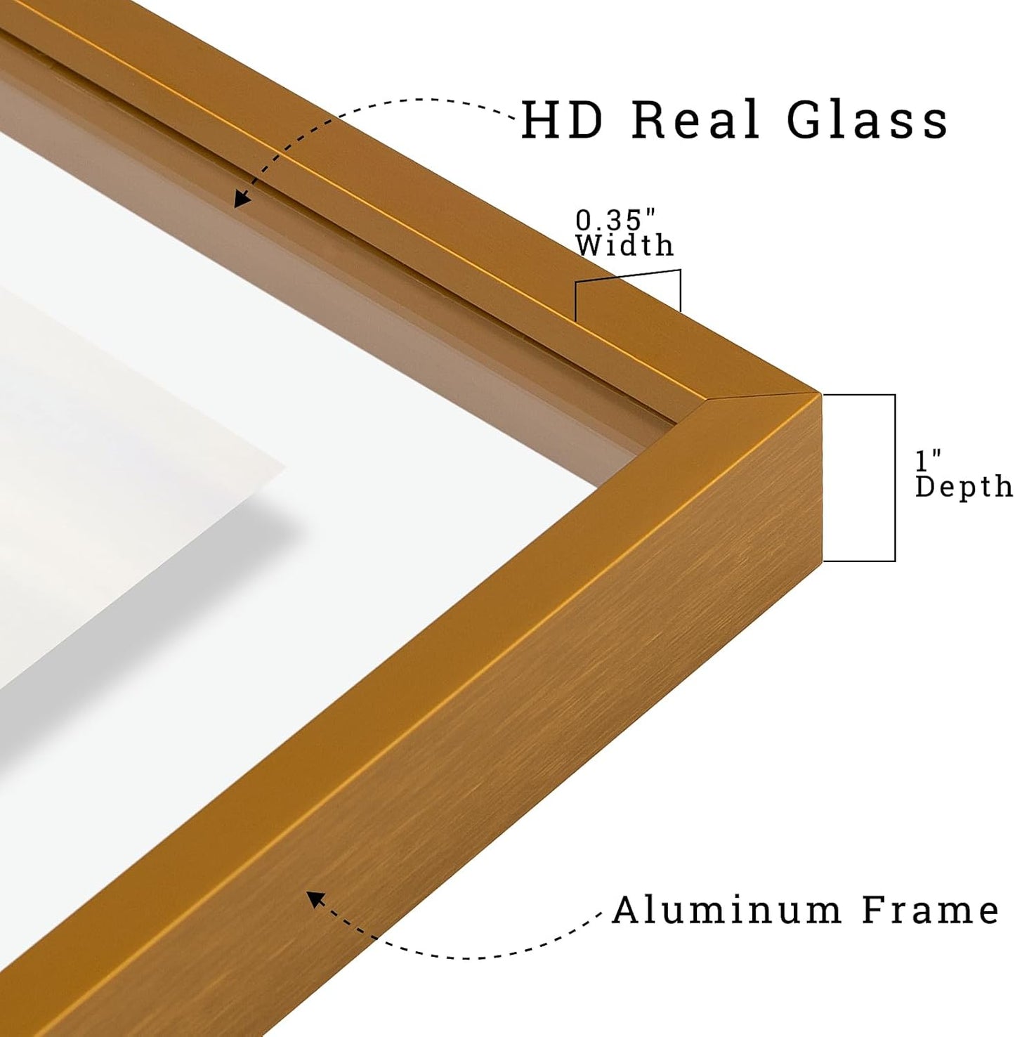 Frametory, Floating Picture Frame 12x16 - Black Aluminum Metal Photo Frame - Real Glass of Front - for Wall Mount Display