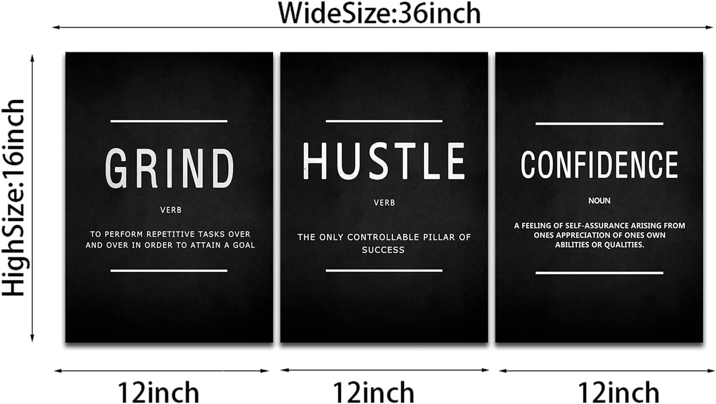 KAWAHONE Canvas Painting Wall Art, Grind Hustle Execution Motivational Wall Art Decoration Posters Prints for Living Room Bedroom, Office Decor, Gallery-Wrapped Canvas Art Set Framed Ready to Hang