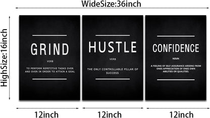 KAWAHONE Canvas Painting Wall Art, Grind Hustle Execution Motivational Wall Art Decoration Posters Prints for Living Room Bedroom, Office Decor, Gallery-Wrapped Canvas Art Set Framed Ready to Hang