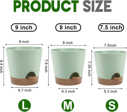 YNNICO Indoor Self Watering Planters with Drainage Holes and Saucers, 8, 7, 6.5, 6, 5.5, 5 Inches, Black, 6 Pots