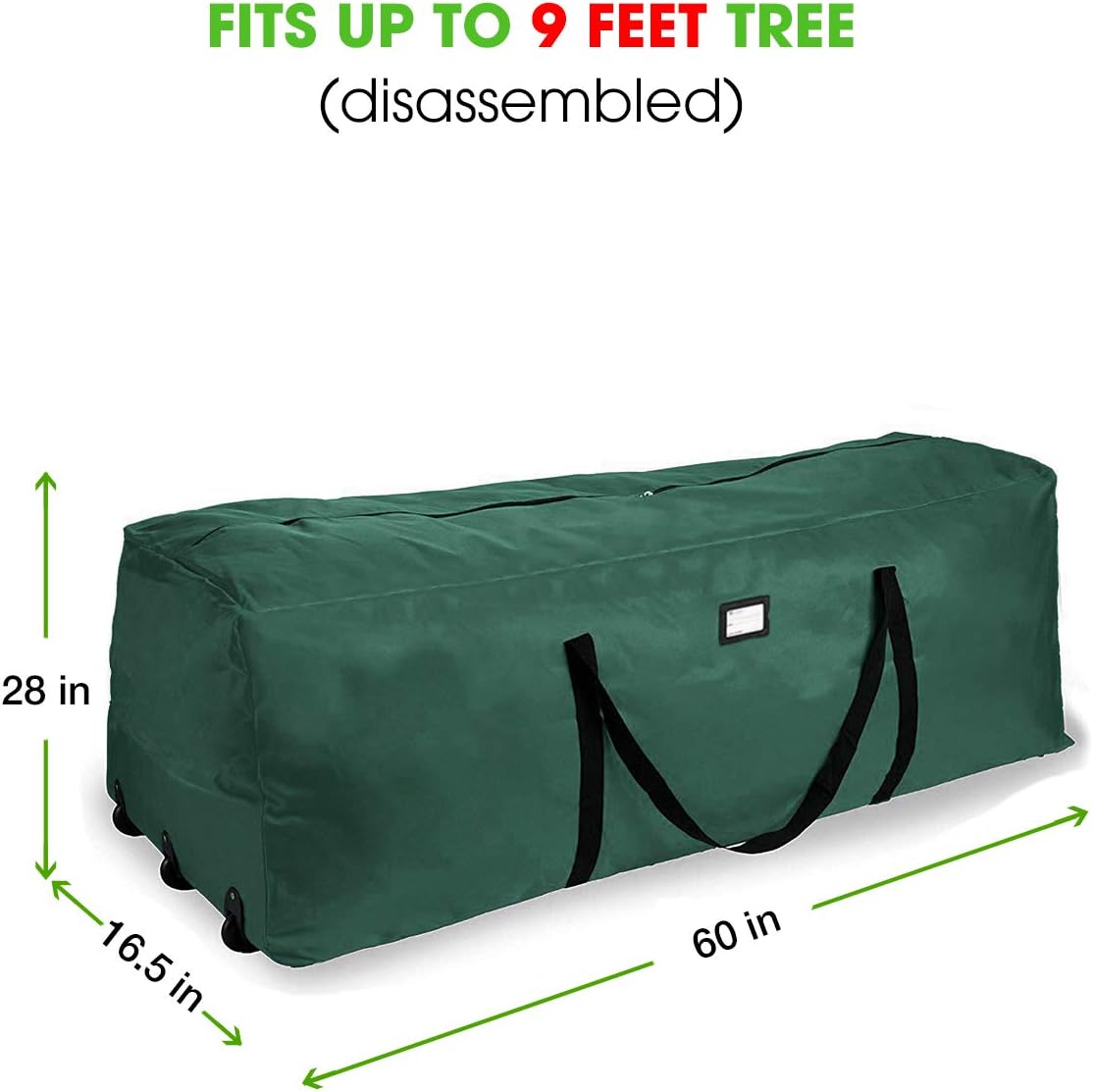 ProPik Rolling Christmas Tree Storage Bag, Fits Up to 9 Ft Tall Disassembled Trees, 28" H X 16.5" W X 60" L, Extra Large Heavy Duty Xmas Storage Container with Wheels & Handles, 600D Oxford (Green)