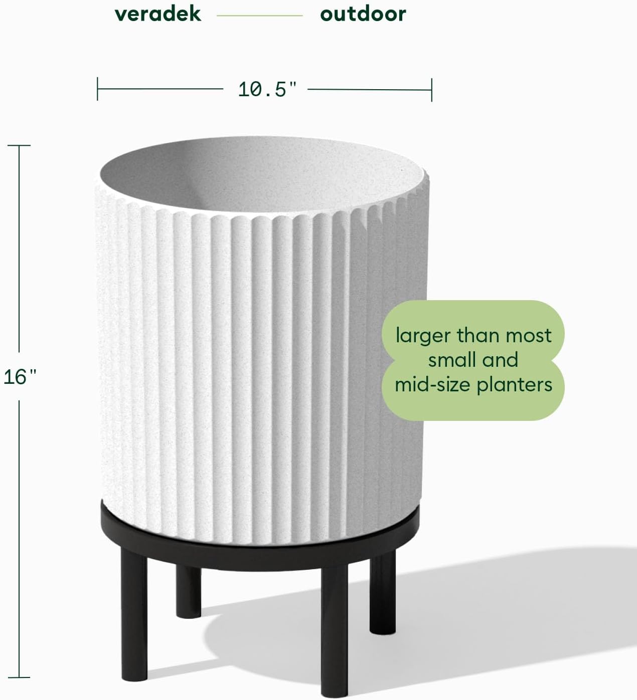Veradek Demi Series Round Planter w/ Stand for Porch/Patio | Durable Plastic-Concrete & Wooden Stand | Modern Décor for Tall Plants, Flowers