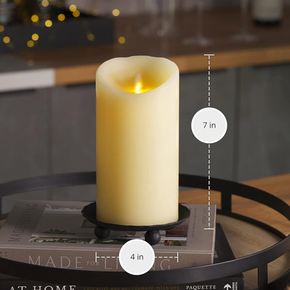Luminara Scalloped Edge Flameless LED Candle - Ivory 3.5" x 8.75" - Real Wax Pillar Battery Operated Moving Flame w/Timer Unscented 1000Hr Runtime