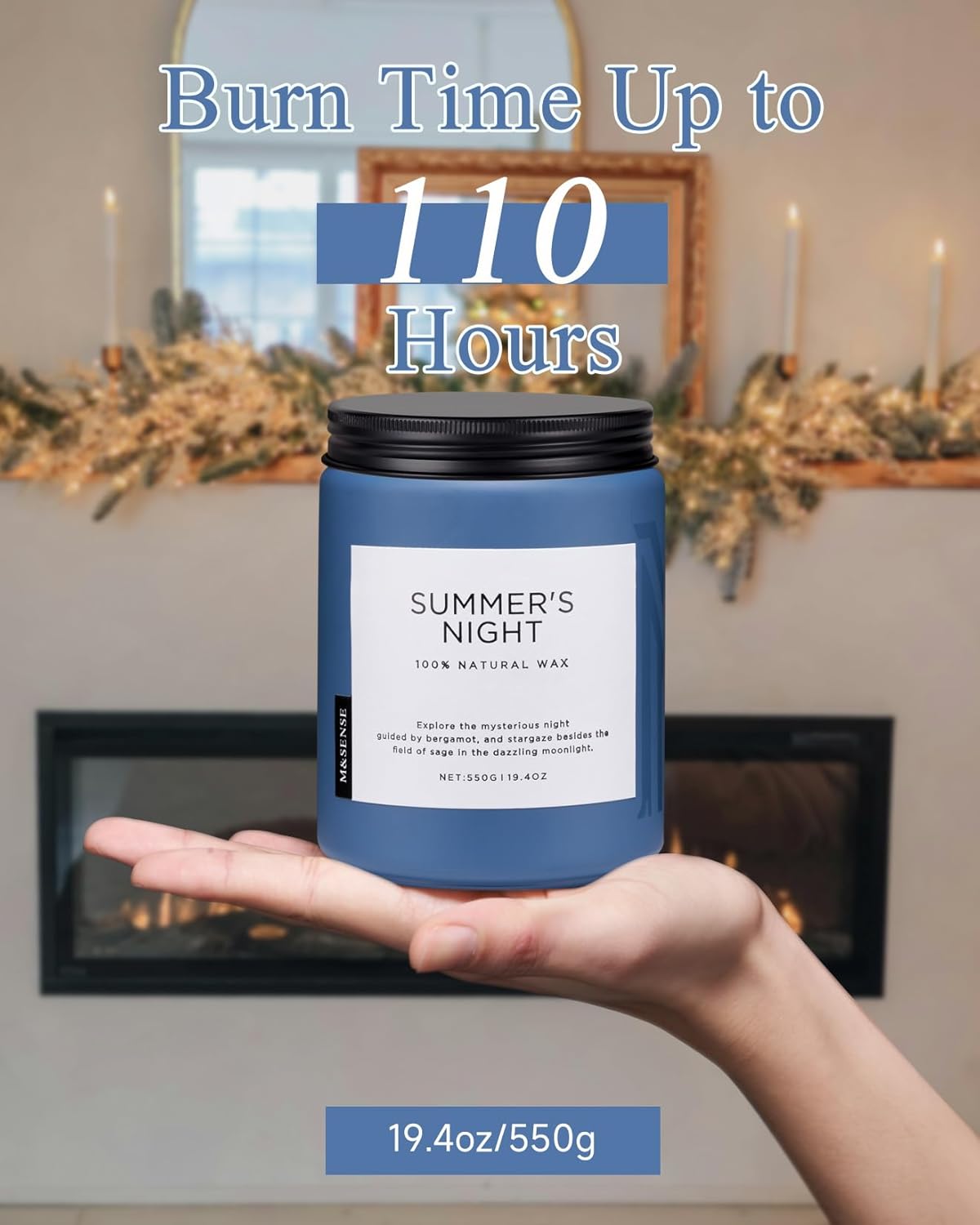 M&SENSE Eucalyptus & Mint Scented Jar Candle, Large 19.4oz Natural Soy Wax, 110-Hour Long Lasting Non-Toxic Clean Burning, Fresh Smelling Home Aromatherapy for Spa Stress Relief, Gifts for Men Women