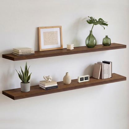 Homeforia 24 inch Natural Floating Shelf, High End Solid Real Wood 24inch Small Floating Shelves for Wall Mounted, Natural Wooden Floating Shelves, Heavy Duty Bracket, 24 X 6.5 X 1.75 in, Set of 2