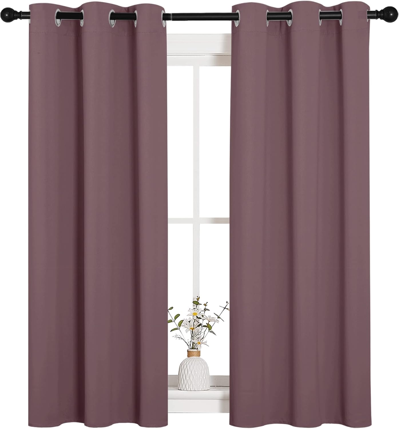 NICETOWN Halloween Pitch Black Solid Thermal Insulated Grommet Blackout Curtains/Drapes for Bedroom Window (2 Panels, 42 inches Wide by 63 inches Long, Black) - Colors E