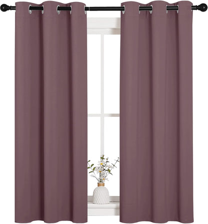 NICETOWN Halloween Pitch Black Solid Thermal Insulated Grommet Blackout Curtains/Drapes for Bedroom Window (2 Panels, 42 inches Wide by 63 inches Long, Black) - Colors E