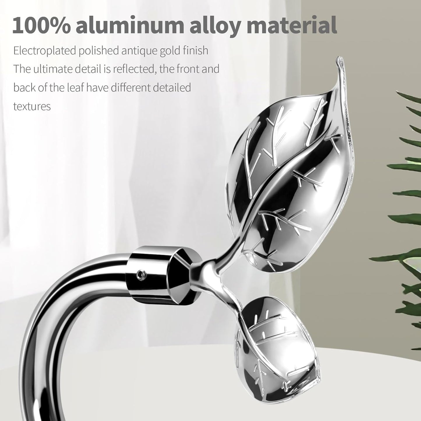 HIKMLK Leaf Shaped Curtain Tieback Holdbacks 2pcs, Handmade Metal Curtain Side Holders for Wall, Curtain Hook Pull Backs for Drapes Window Decoration