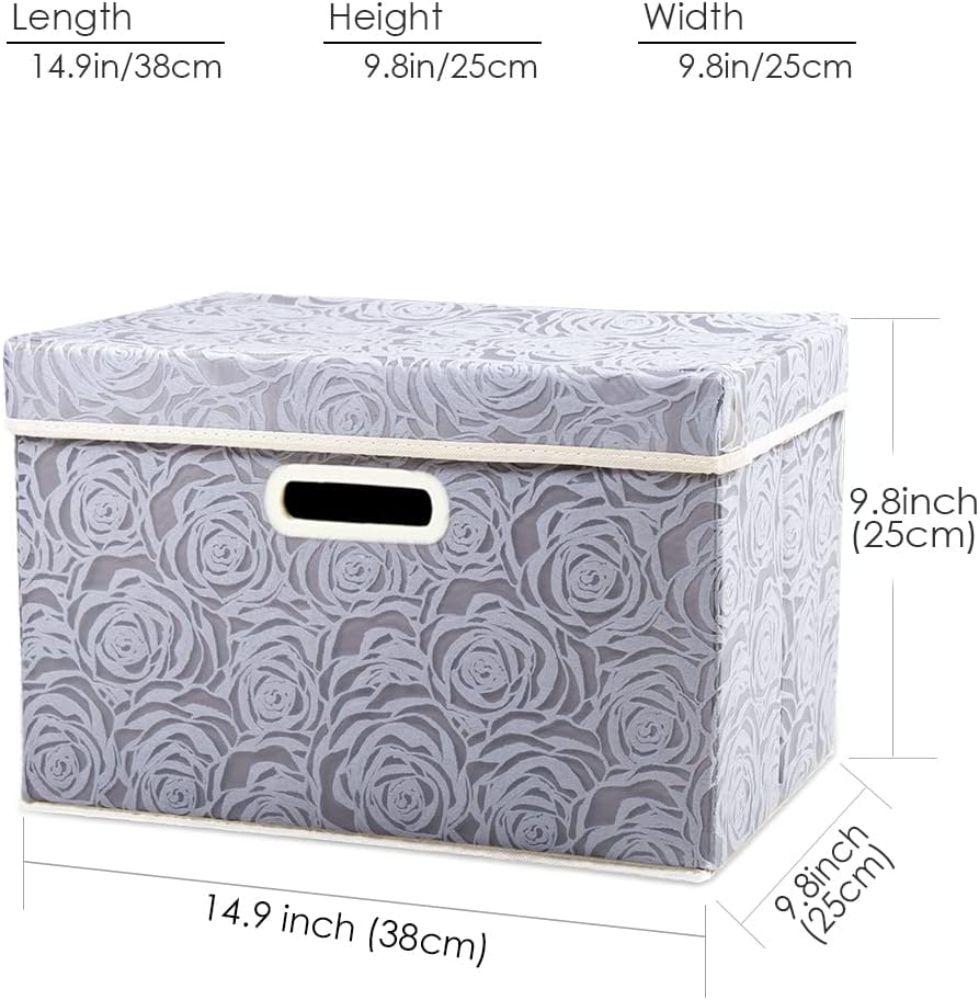 PRANDOM Larger Collapsible Storage Bin with Lid [1-Pack] Fabric Decorative Storage Box Cube Organizer Container Baskes with Handles Divider for Bedroom Closet Living Room Pink 17.7x11.8x11.8 Inch