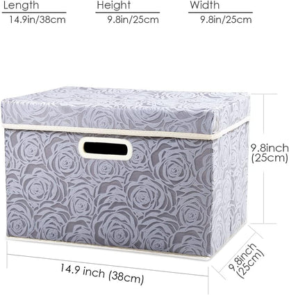 PRANDOM Larger Collapsible Storage Bin with Lid [1-Pack] Fabric Decorative Storage Box Cube Organizer Container Baskes with Handles Divider for Bedroom Closet Living Room Pink 17.7x11.8x11.8 Inch