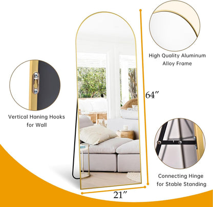 Dewfig Arched Full Length Mirror, 76"x34" Large Floor Mirror, Full Body Mirrors for Leaning or Hanging, Standing Mirrors for Bedroom, Living Room,Dressing Room, Aluminum Alloy Frame, Black