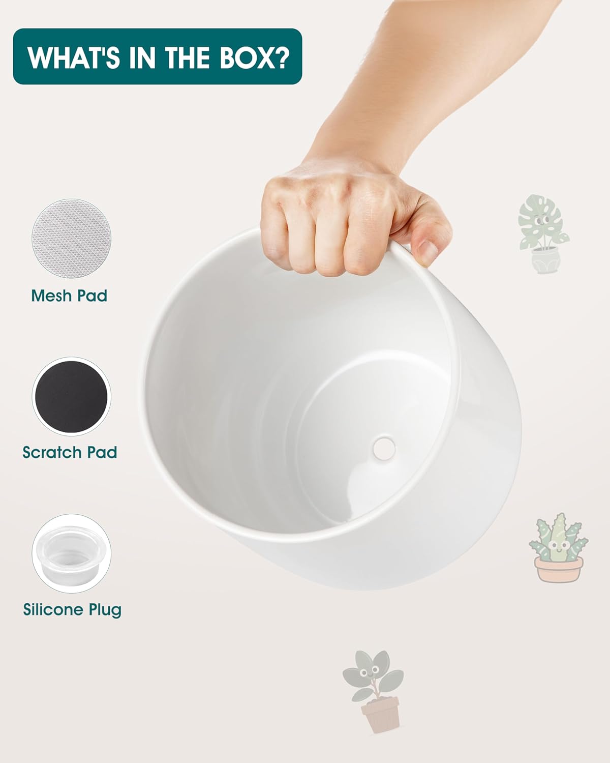 vancasso Ceramic Plant Pots, 4+5+6 inches, Set of 3, Planters with Drainage Hole, Flower Pots Planters Pots for Indoor Plants, Modern Indoor Decorative Garden Pot, Home Decor, White