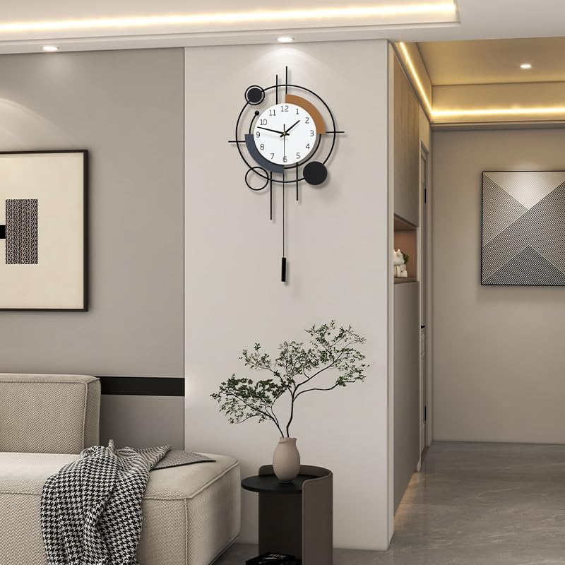 Decorative Wall Clock for Living Room Decor Large Modern Wall Clocks with Pendulum Battery Operated for Bedroom Office Kitchen Home Small Black Silent Wall Clock Non Ticking 11.8*22.4 Inch