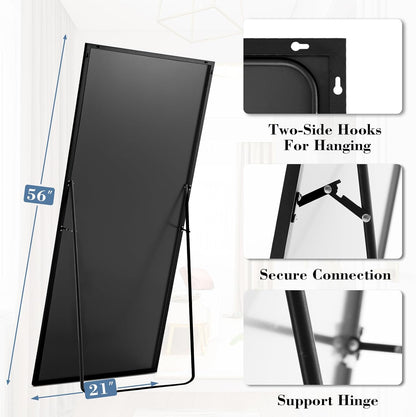 DUMOS Arched Full Length Mirror with Stand 64"x21" Floor Standing Aluminum Frame for Bedroom Body Hanging Leaning Modern Simple Home Decor Shatter-proorf Nano Glass Wall Living Room Cloakroom Black