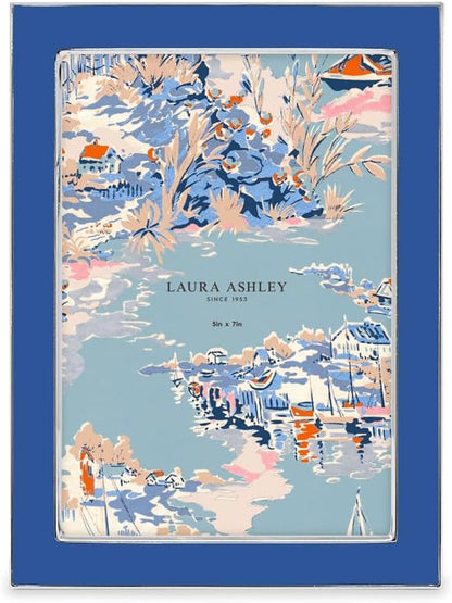 Laura Ashley 5x7 Navy Enamel Picture Frame, Gold Metal Edge with Easel, for Countertop, Counterspace, Tabletop Display, Bookshelf, Desk, Wall Décor, Photo Gallery (5x7, Navy W/Gold)