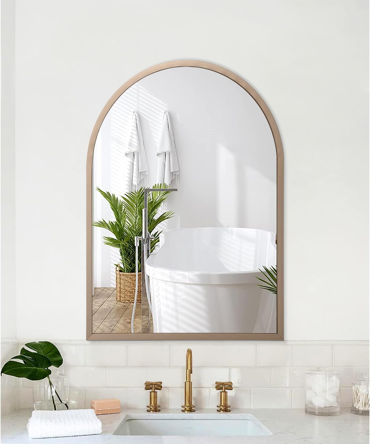 Black Arched Wall Mirror Aluminum Alloy Frame Bathroom Mirror Brushed Metal Vanity Wall Mounted Mirror for LivingRoom Bedroom Entryway Room Home Decor 16"x12"