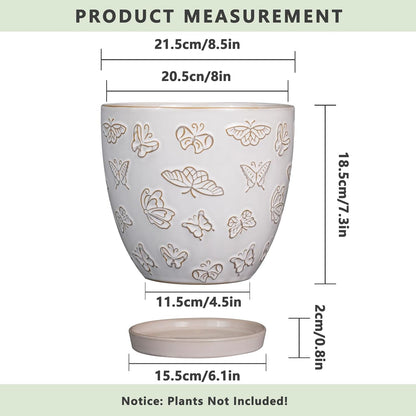 10 Inch Ceramic Planter Pot Round Plant Pot for Indoor Plants Outdoor Large Flower Pot with Drainage Hole and Saucer Blue