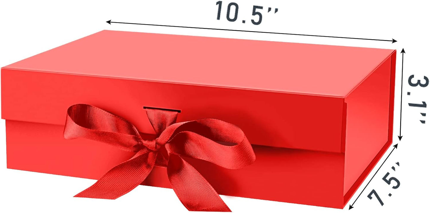 DaiJoob Gift Box with Lid for Presents 10.5x7.5x3.1 Inches with Ribbon and Magnetic Closure(1-Pack) (Black)