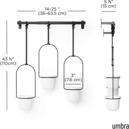 Umbra Triflora Hanging Planter for Window, Indoor Herb Garden, Set of 3, White/Black