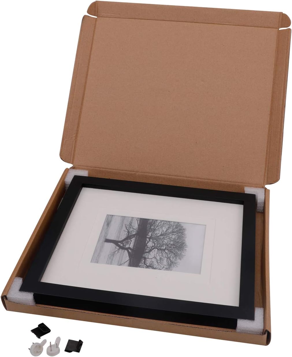 Egofine 12x16 Picture Frame Black, Covered by Plexiglass Made of Solid Wood, Display Pictures 9x12 and 11x14 with Mat or 12x16 Without Mat, for Wall Mounting Photo Frame - Colors B