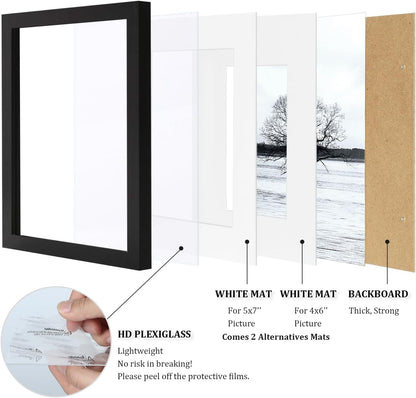 Egofine 12x16 Picture Frame Black, Covered by Plexiglass Made of Solid Wood, Display Pictures 9x12 and 11x14 with Mat or 12x16 Without Mat, for Wall Mounting Photo Frame - Colors B