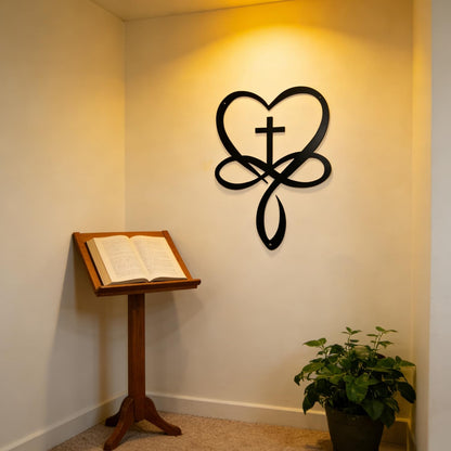 SOPEOZAM Infinity Heart Cross Wall Decor, 18x13 Inches Metal Infinity Heart Wall Art Decor Cross for Bedroom, Living Room, Home, Bathroom, Wall Crosses Decor, Black
