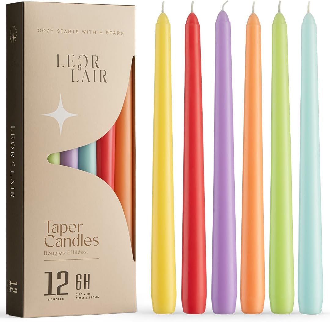 Leor & Lair Spring Taper Candles - 6 Pack - 10" Decorative Spring Candle Sticks with 6 Hour Burn Time - Easter Candlesticks for Easter Decor, Summer, Birthday Party & Celebrations