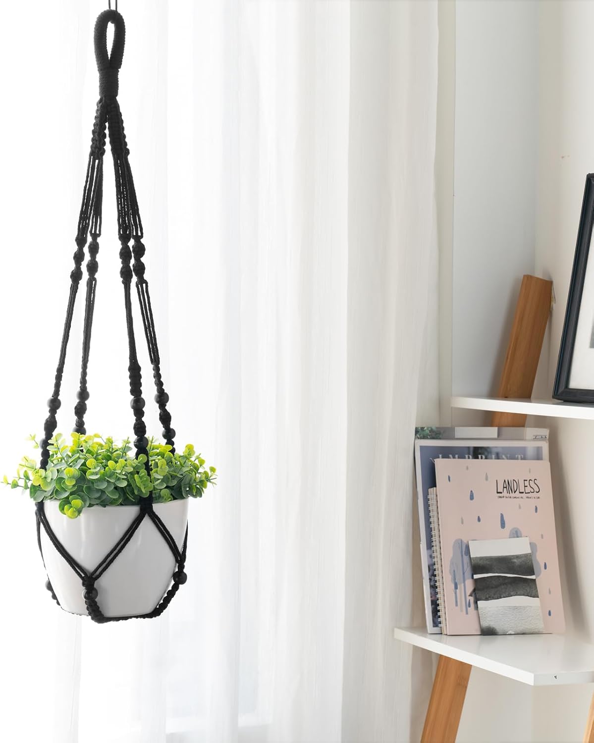 Mkono 3 Pack Macrame Plant Hangers Indoor Different Size Hanging Planter Basket Flower Pot Holder with Beads No Tassels 35"/29"/23", Medium, Brown
