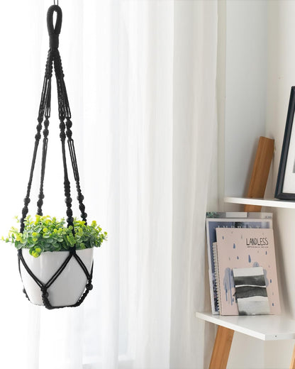 Mkono 3 Pack Macrame Plant Hangers Indoor Different Size Hanging Planter Basket Flower Pot Holder with Beads No Tassels 35"/29"/23", Medium, Brown