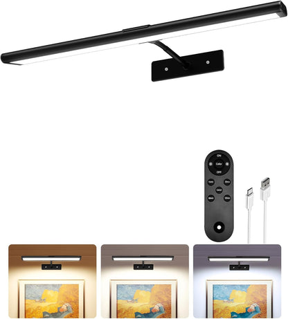 EZVALO Picture Light for Wall, 4800mAh Rechargeable Wireless Remote, 16in Dimmable Magnetic LED Art Display Light with 3 Color Temperatures, for Gallery, Living Room, Bedroom, Hallway (Gold)