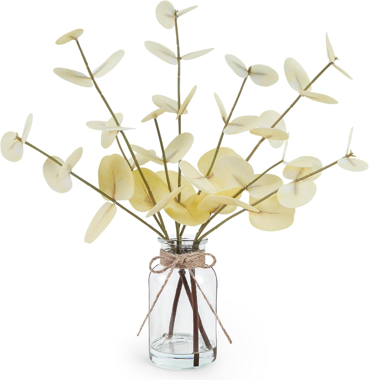 Bessol Artificial Eucalyptus Stems in Glass Vase with Faux Water, 13.5" Fake Plants for Home Decor, Coffee Table Centerpieces, Office, Bathroom & Farmhouse Weddings - Faux Greenery Plants Decorations
