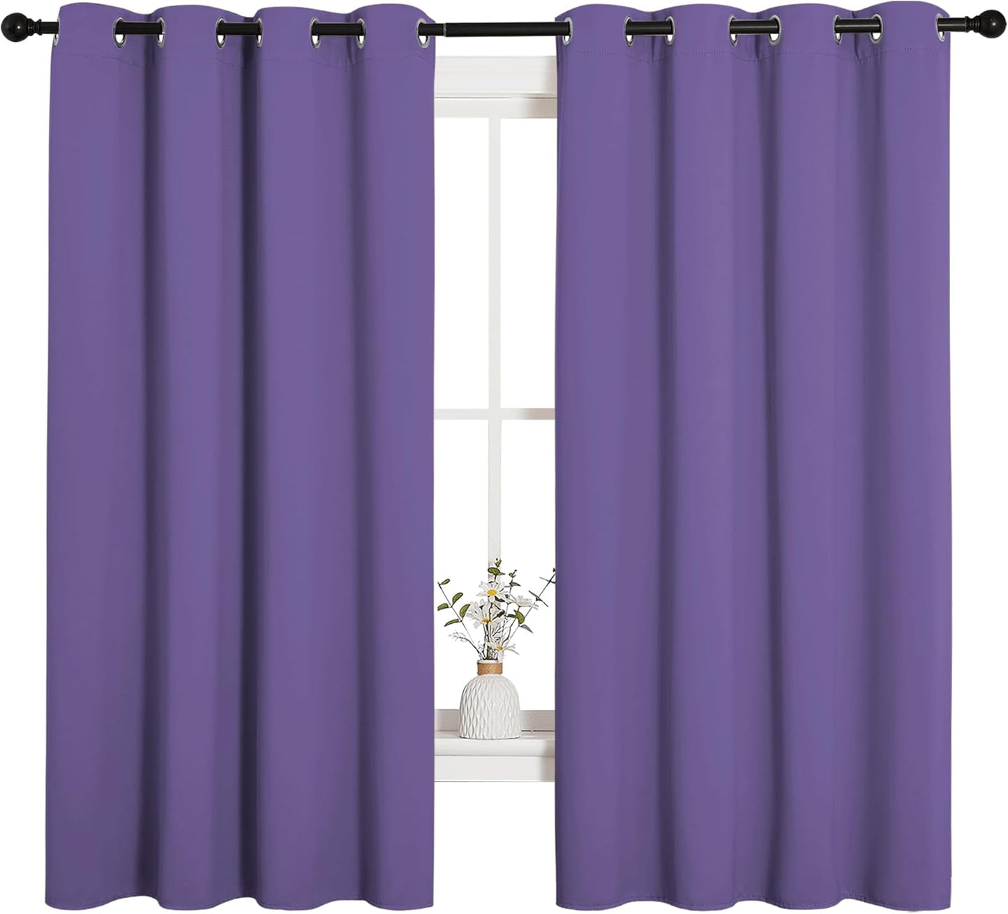 NICETOWN Halloween Pitch Black Solid Thermal Insulated Grommet Blackout Curtains/Drapes for Bedroom Window (2 Panels, 42 inches Wide by 63 inches Long, Black) - Colors D