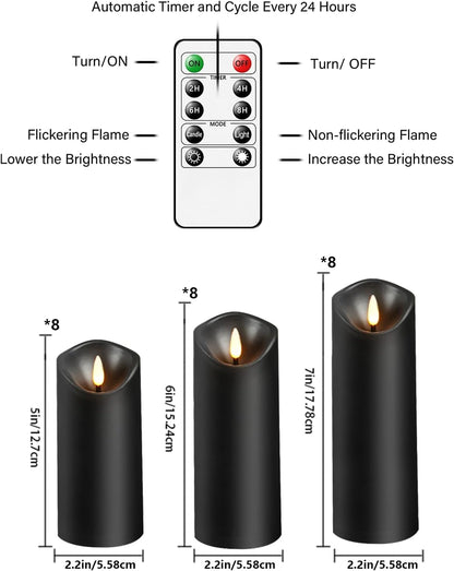 Nimiko Flameless Candles with Remote, Battery Operated Flickering Flameless Candles, LED Candles with Timer 2/4/6/8H, with Realistic LED Candles Set of 9 (D3 x H 3" 4" 5" 6" 7") (Ivory)